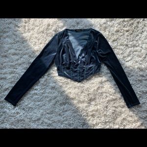 Blue Velvet Long Sleeve Crop Top